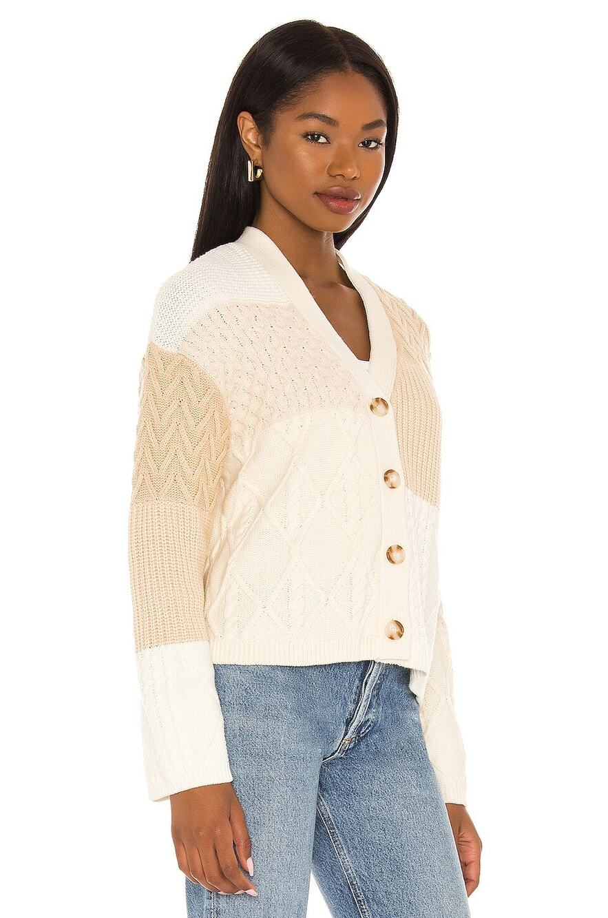 Rails Reese Cardigan Cream Patchwork Cable Knit Button Front Sweater Medium